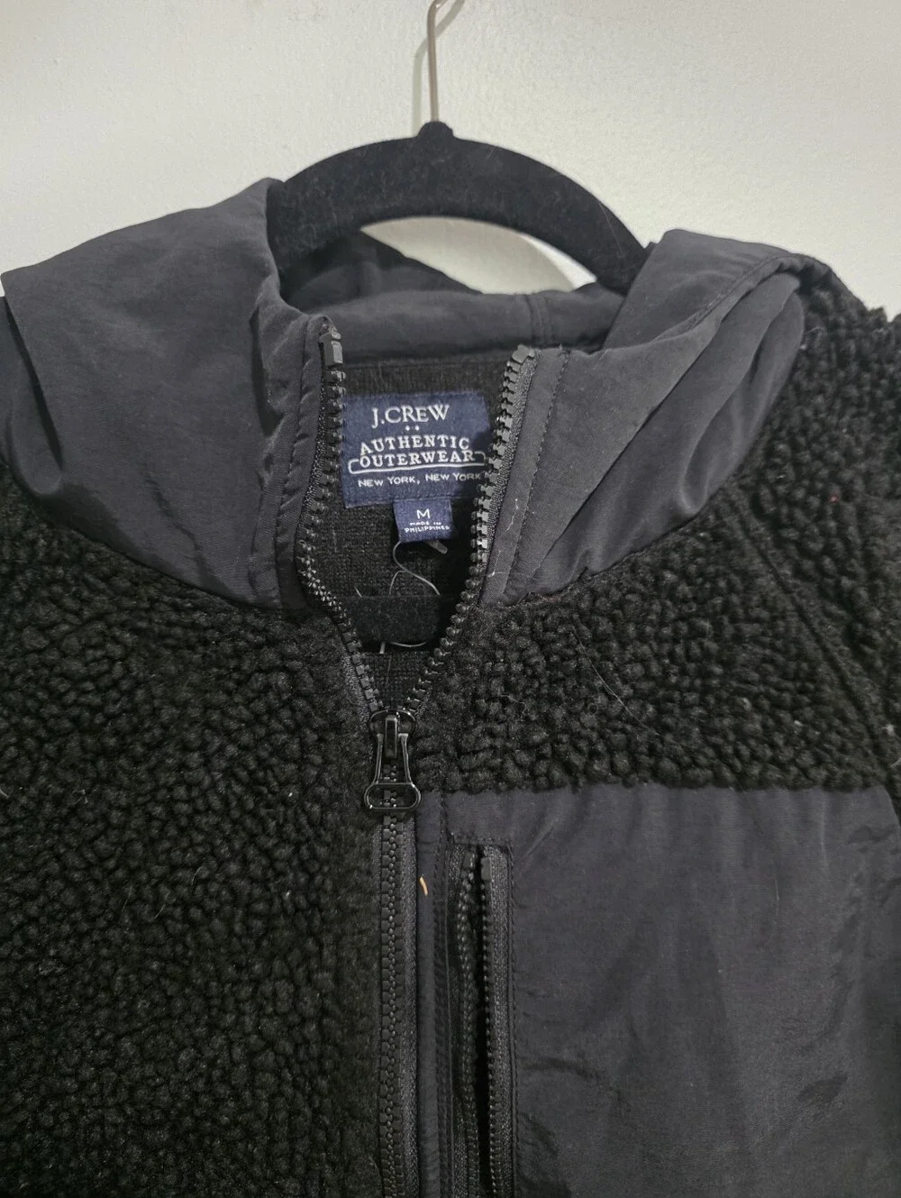 J.Crew Authentic Outerwear Black Sherpa Fleece Full-Zip Hoodie Jacket - Men's M